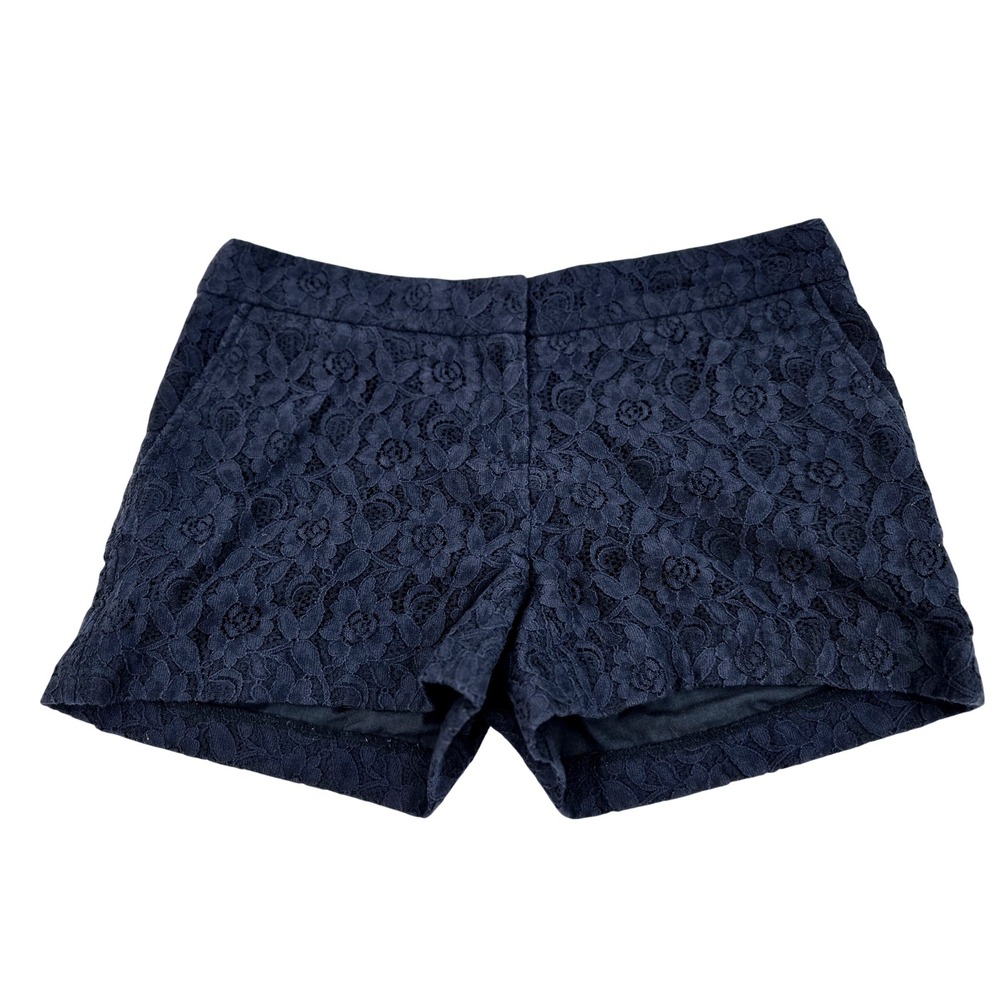 Cynthia Rowley Navy Blue Lace Shorts Women 4 Floral Scalloped‎ Hem Cotton Blend